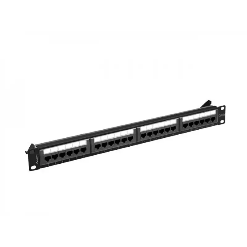 Patchpanel 1U LANBERG PPUA-1024-B, 24 poorten, Cat6a, U/UTP, 1U rack, diepte 102 mm, metaal, zwart