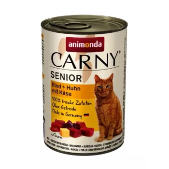 Natvoer voor katten animonda Carny rund + kip met kaas 400 g — senior, 80 % vocht, 10 % eiwit