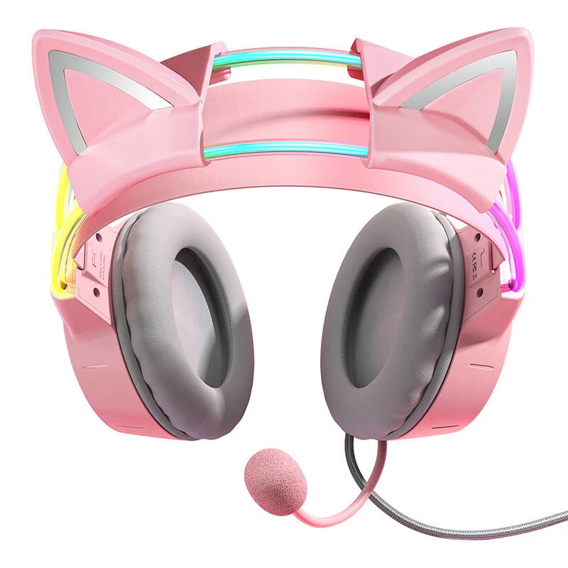 Hoofdtelefoon Onikuma X15Pro gaming-hoofdtelefoon roze kattenoren