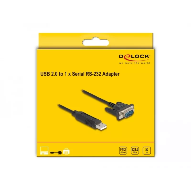 DeLOCK USB 2.0 naar serieel RS-232 adapter 50 cm FTDI zwart