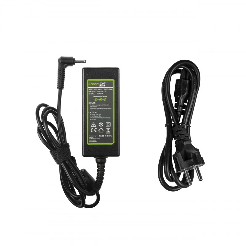 Voeding Green Cell AD40P 45W voor laptops, 19V 2.37A, AC-to-DC, 100–240V ingang, zwart