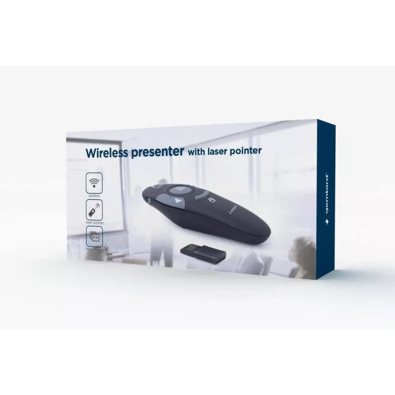 GEMBIRD draadloze IR-presenter WP-L-11, 4 knoppen, 2,4 GHz RF USB-ontvanger, zwart, AAA-batterij