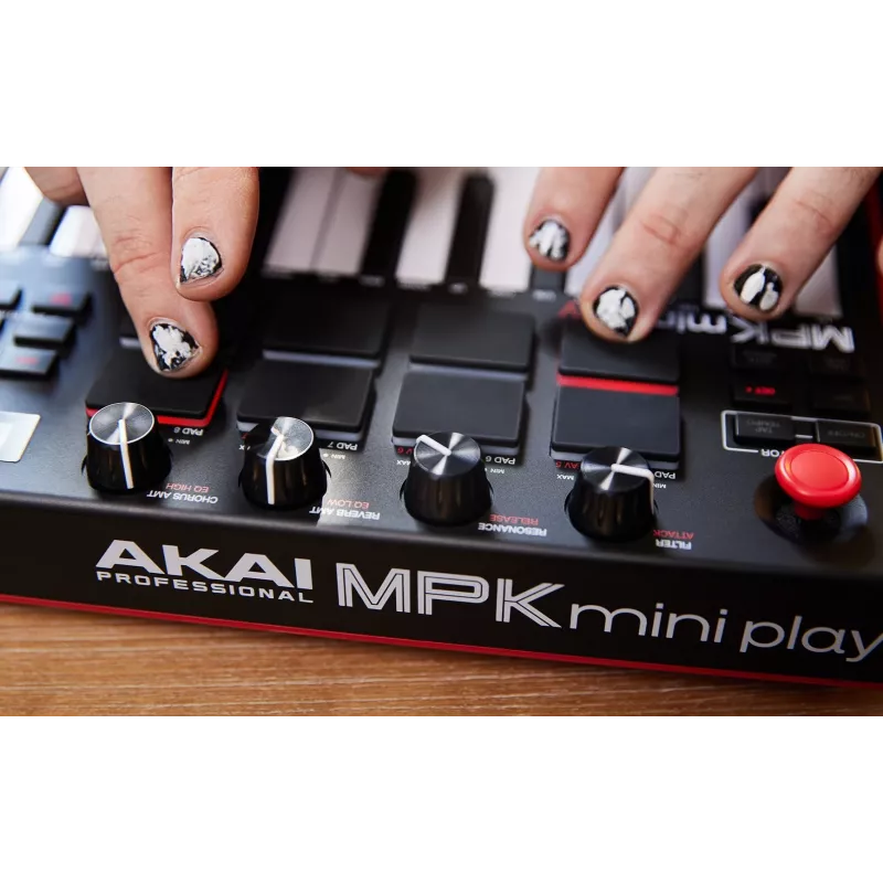 Akai MPK Mini Play MK3 MIDI-controllerkeyboard met padcontroller, USB, zwart/rood