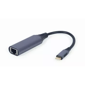 Netwerkadapter Gembird A-USB3C-LAN-01 Type-C USB 3.2 Gen 1, Gigabit RJ-45, 0,15 m kabel, metalen behuizing, grijs/zwart