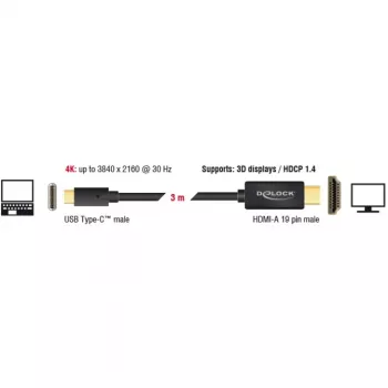 Videokabel-adapter DeLOCK 85260 USB Type-C HDMI 3 m zwart