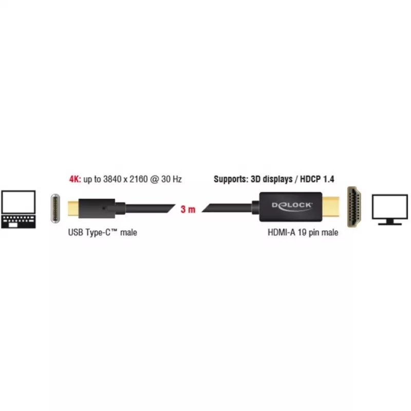 Videokabel-adapter DeLOCK 85260 USB Type-C HDMI 3 m zwart
