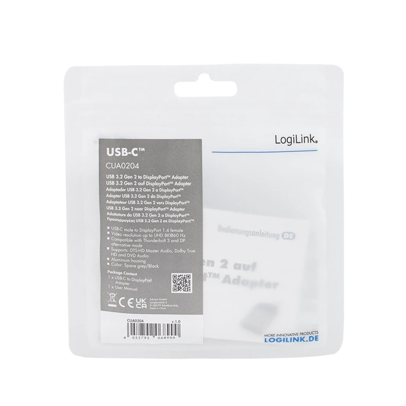 LogiLink CUA0204 USB-C naar DisplayPort-adapter zwart grijs