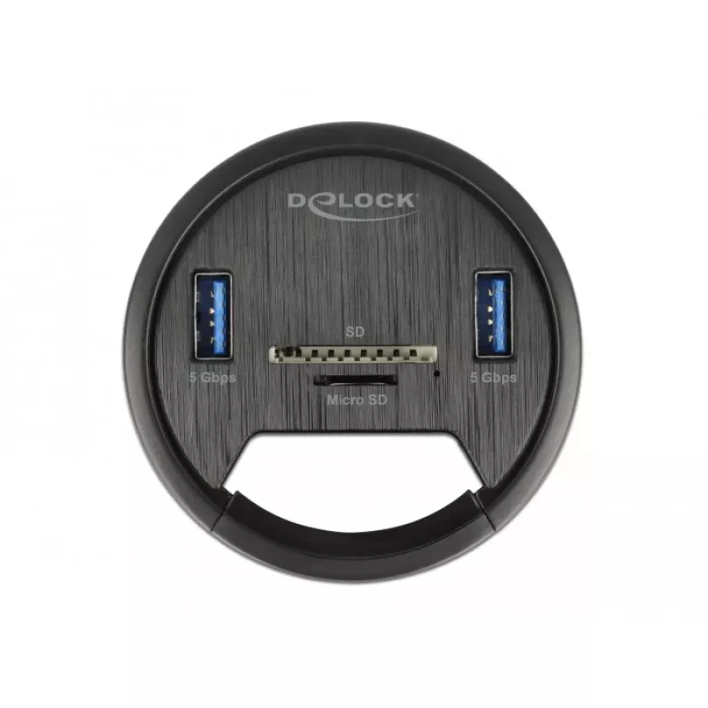 DeLOCK 64152 USB 3.2 Gen 1 hub, 2 poorten, met SD/microSD-kaartlezer