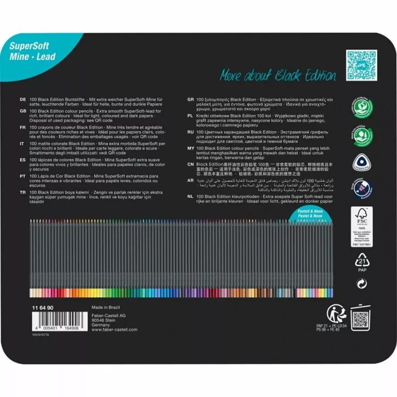 Faber-Castell Black Edition kleurpotloden, 100 stuks in metalen blik (116490)