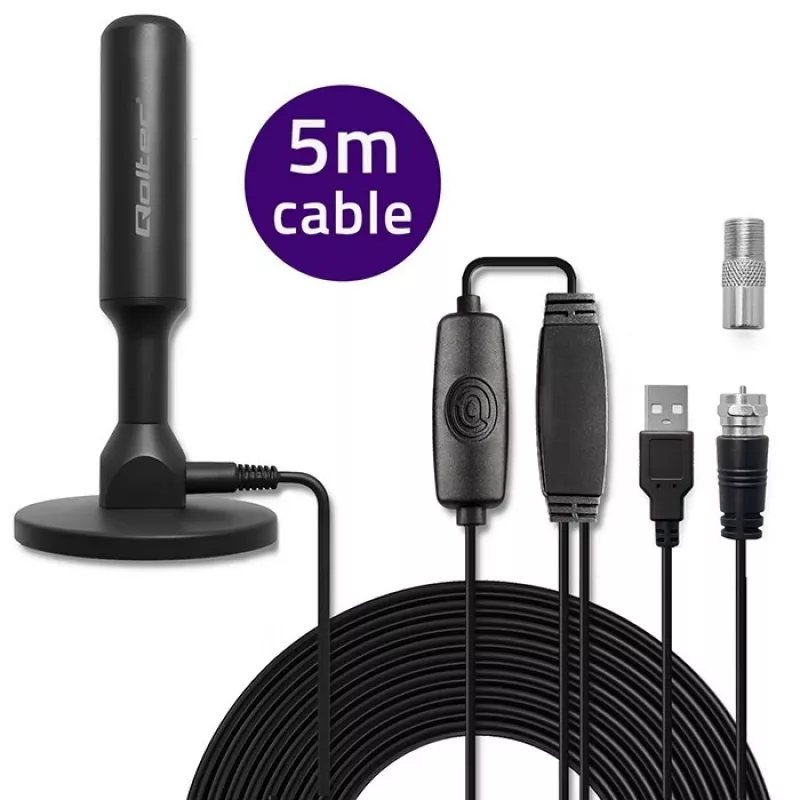 TV-antenne QOLTEC DVB-T2 28 dBi met signaalversterker, binnen-/buitenontvangst