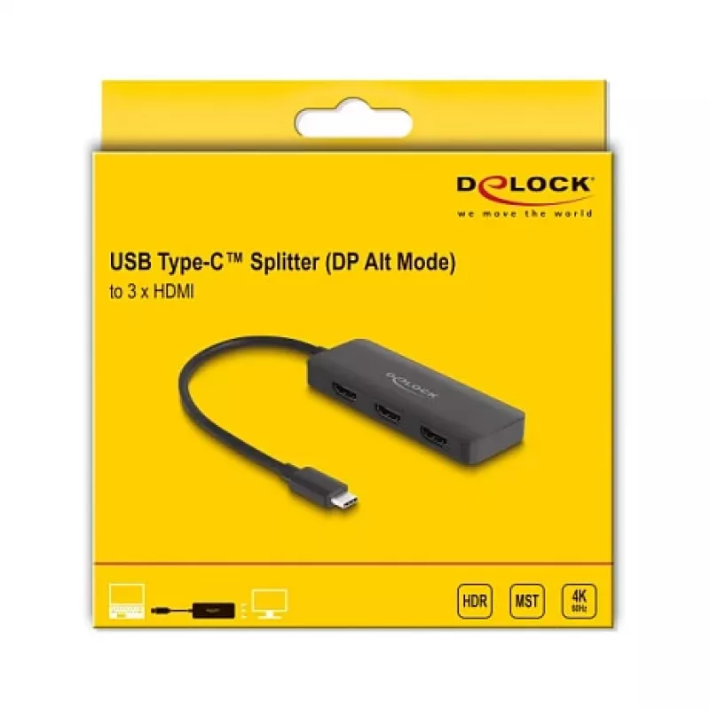 DeLOCK USB Type-C splitter DP Alt Mode naar 3 x HDMI MST 4K 60 Hz