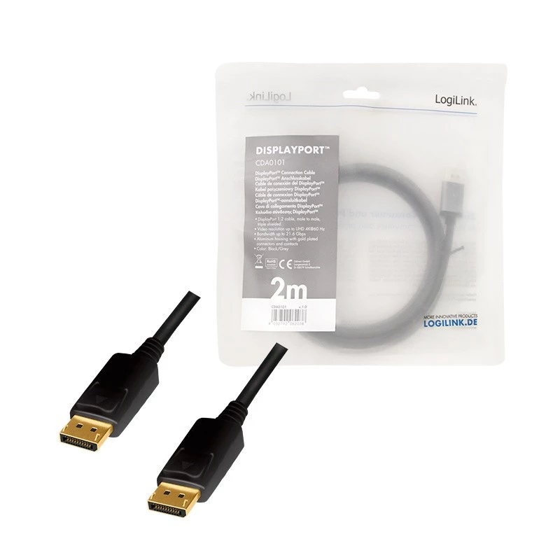 DisplayPort-kabel LogiLink CDA0101 2 m zwart grijs