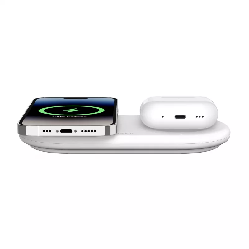 Belkin WIZ021VFWH - 2-in-1 draadloos oplaadpad met Qi2-technologie 15 W, wit