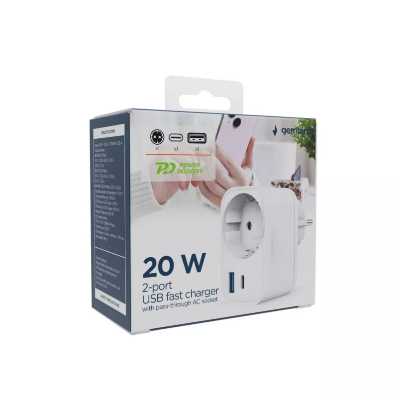 OPLADER USB UNIVERSEEL 20W WIT/2P AC TA-ACPDQC20-01-W GEMBIRD