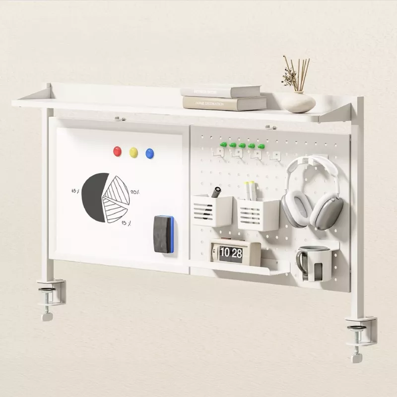 Bureaubladscheiding ergo office ER-301 W – 1116 mm brede stalen privacywand met magneetbord, wit, max. belasting 10 kg