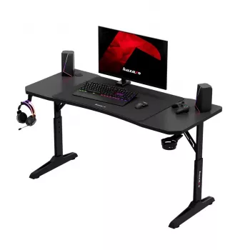 Gaming-bureau huzaro Hero 3.6 — rechthoekig 1400×600 mm, in hoogte verstelbaar 560–790 mm, zwart, H-poten, 15 mm tafelblad
