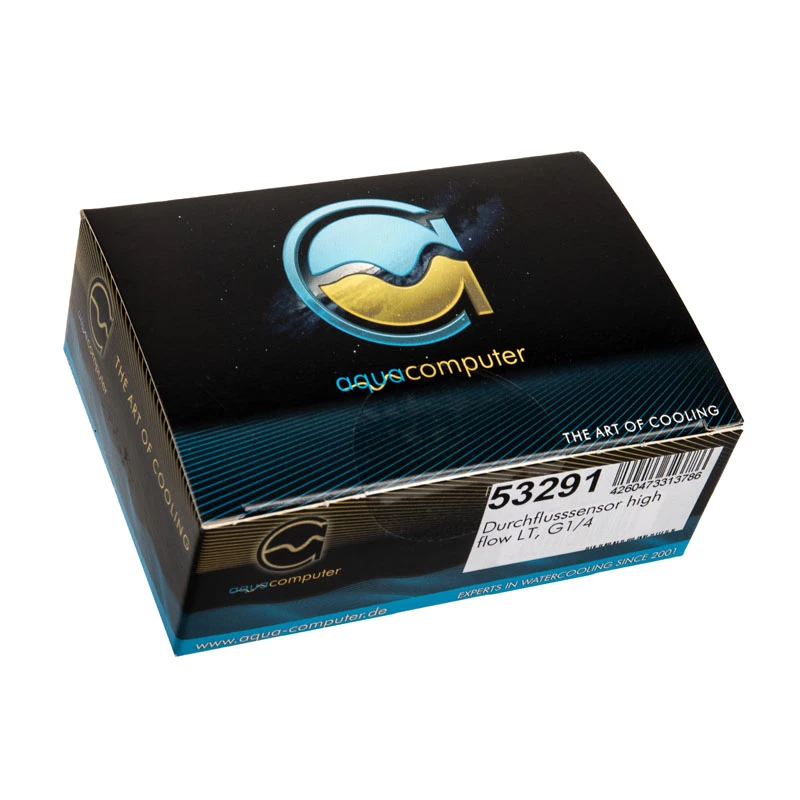 Aqua-Computer doorstromingssensor high flow LT G1/4 — zwart, G1/4 aansluiting, 51×42×30 mm