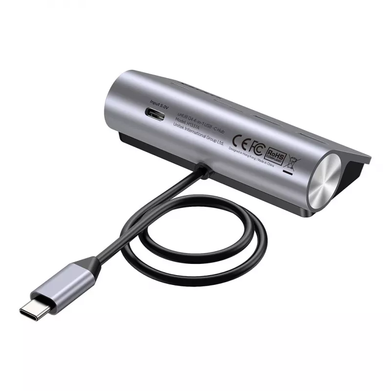 USB-hub Unitek H1337AGY01 – 4 poorten (2×USB-C, 2×USB-A), tot 5 Gbit/s per poort, aluminium, zilver