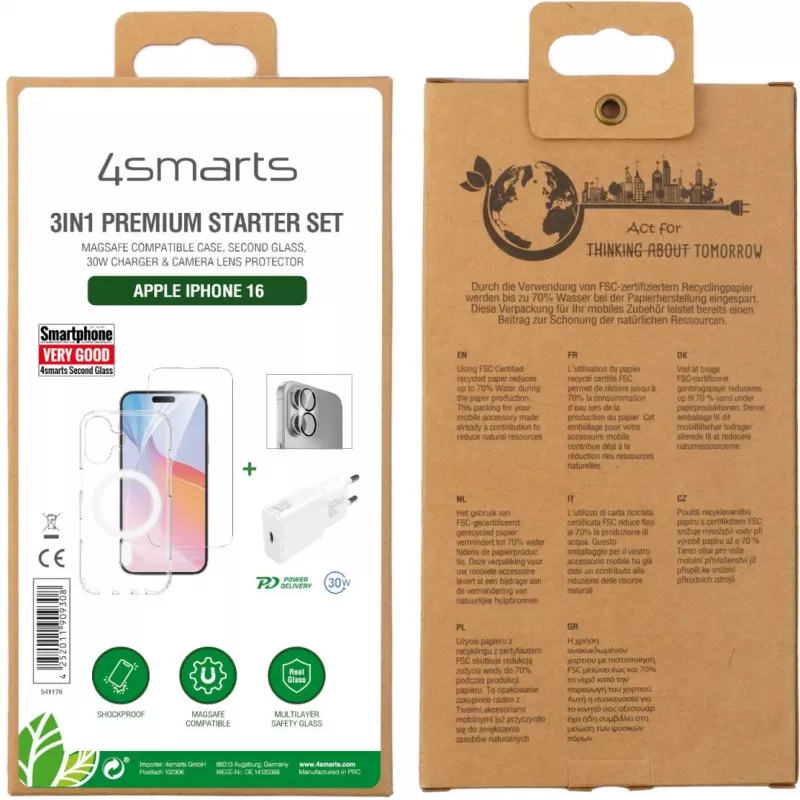 4smarts 3in1 Premium Starterset Mobiele telefoon-starterskit Transparant Wit