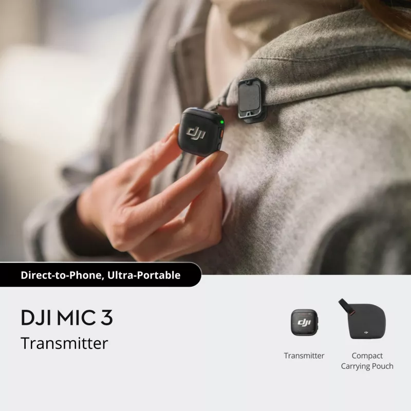 Draadloze bodypack-zender DJI MIC 3 – compacte draagbare microfoonzender, zwart/grijs