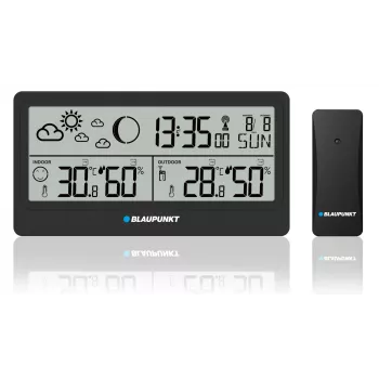 Weerstation BLAUPUNKT WS20BK — display voor binnen-/buitentemperatuur & luchtvochtigheid, zwart, 1 sensor, LCD, batterijgevoed