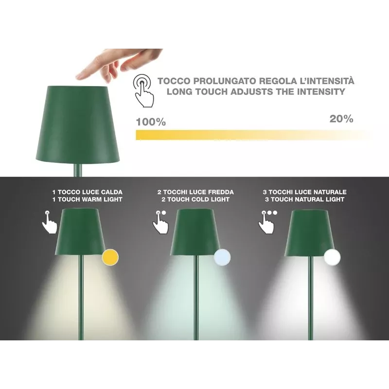 Beper P201UTP115 oplaadbare LED-tafellamp, 1,5 W, aanraakschakelaar, dimbaar, flesadapter van 33 mm, waterbestendig, groen