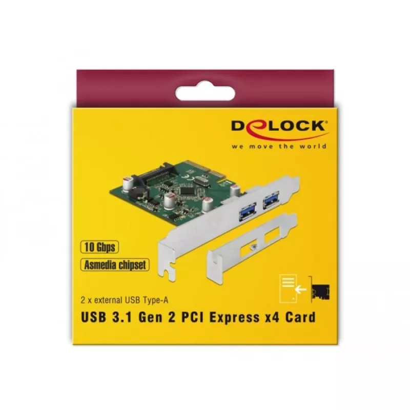 Delock PCI Express x4 kaart naar 2 x externe USB 3.1 Gen 2 Type-A aansluiting (90298)
