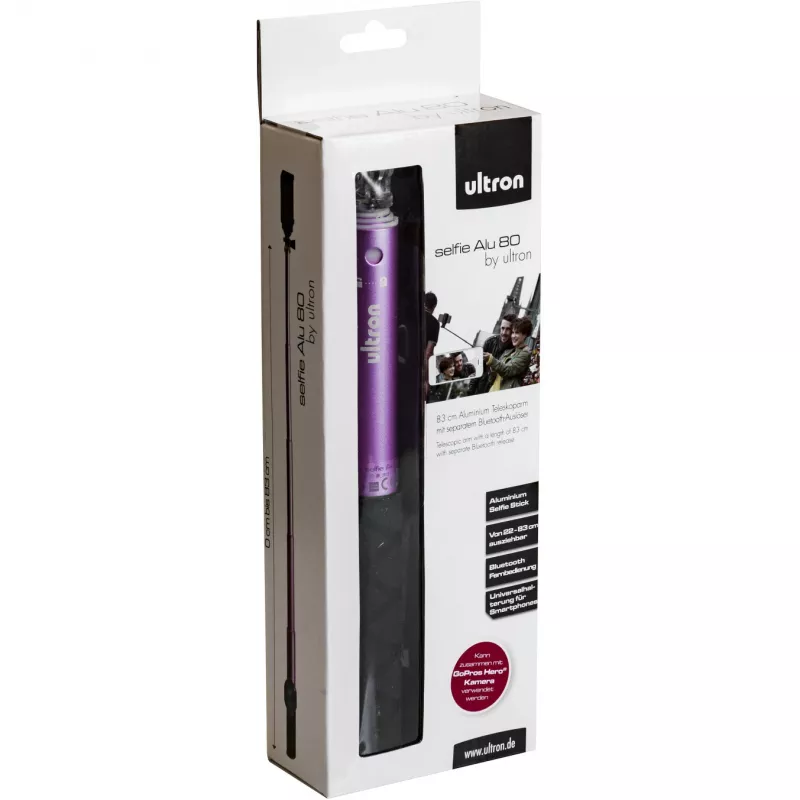 Selfiestick Ultron Alu 80 Universeel Zwart Roze