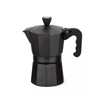 Mokakan Maestro MR-1666-3-Zwart, handmatige aluminium koffiemachine voor 3 kopjes, 150 ml, zwart