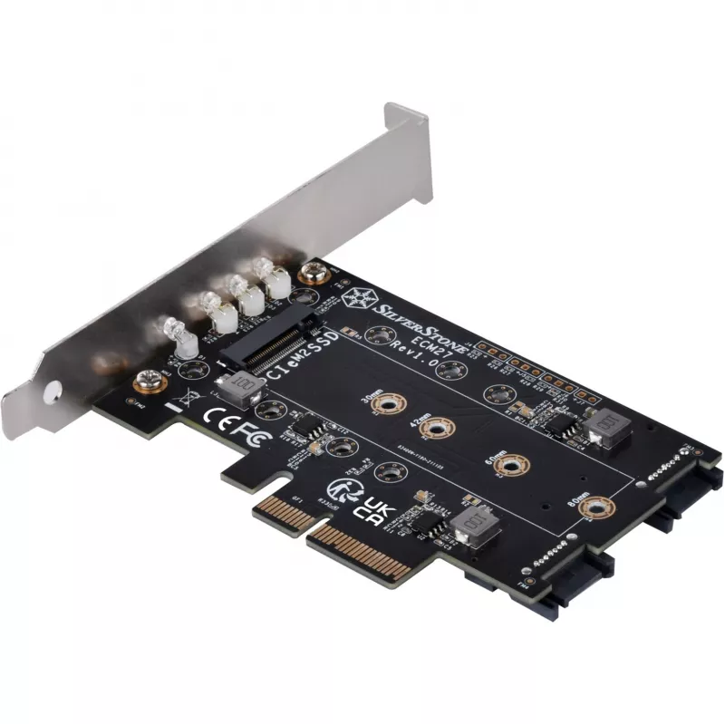 Silverstone SST-ECM27 M.2/SATA-adapterkaart, PCIe 4.0, 1x M-Key, 2x SATA 6G - Low Profile