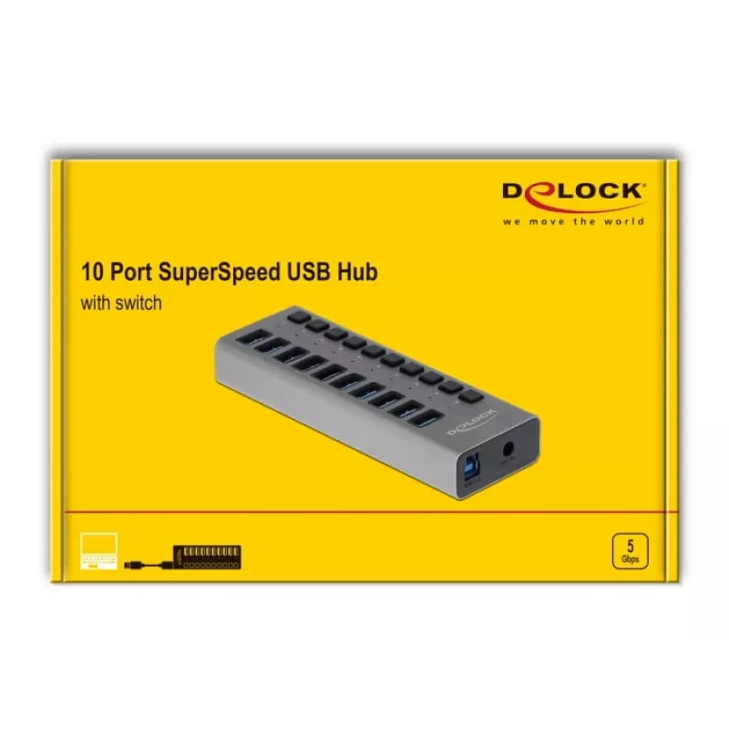 DeLOCK externe 5 Gbps USB-hub met 10 poorten + schakelaar