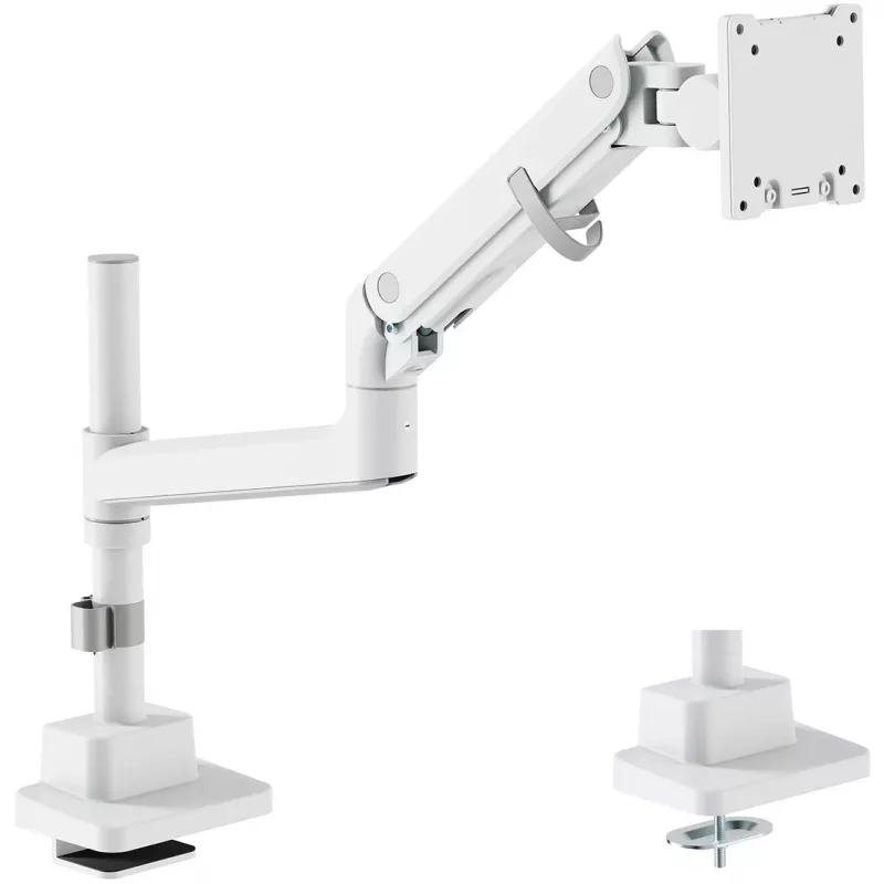 Monitorbeugel DIGITUS Single, klem, max. 57 inch, draagvermogen 27 kg, VESA 75x75–100x100, wit
