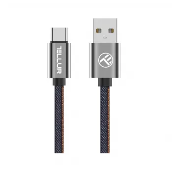 USB-datakabel Tellur USB naar Type-C 1 m denim, gevlochten 1m-kabel voor opladen en gegevensoverdracht