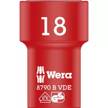 VDE Zyklop-dopsleutelinzetstuk, 18mm, 3/8 rood/geel, geïsoleerd tot 1.000 volt