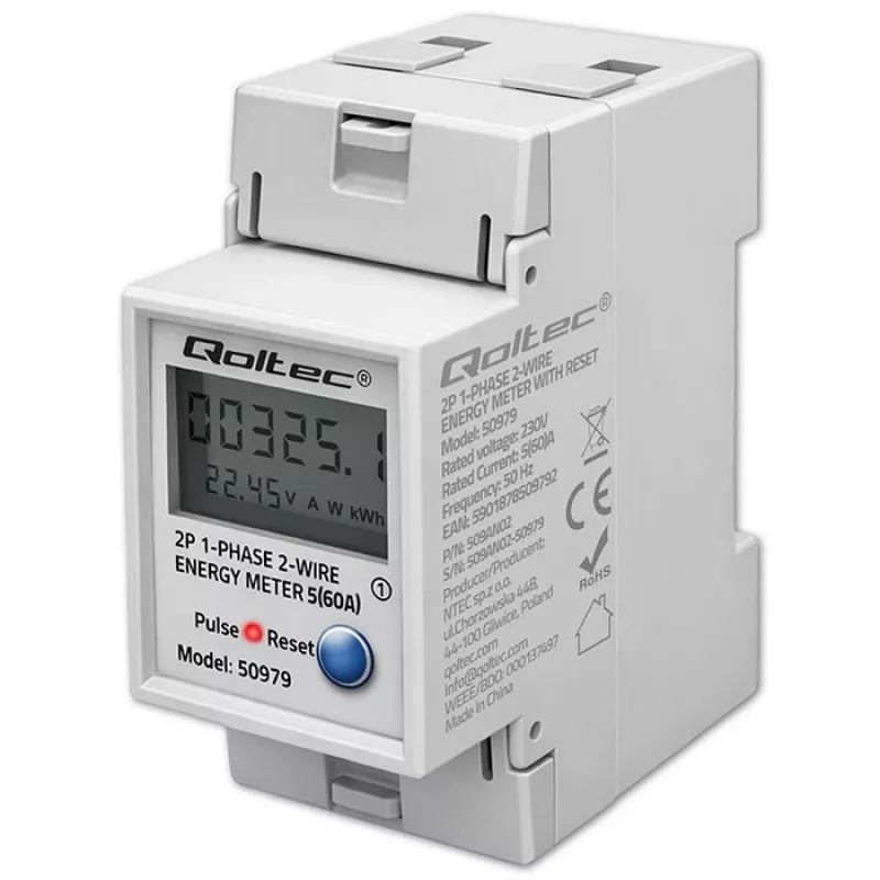 Energiemeter QOLTEC eenfasig DIN-rail 230V (MPN 50979)