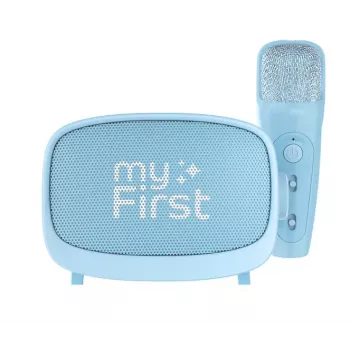 Draagbare kinderluidspreker myFirst Voice 2 van myFirst — blauw, batterijgevoede draadloze luidspreker met microfoonondersteuning