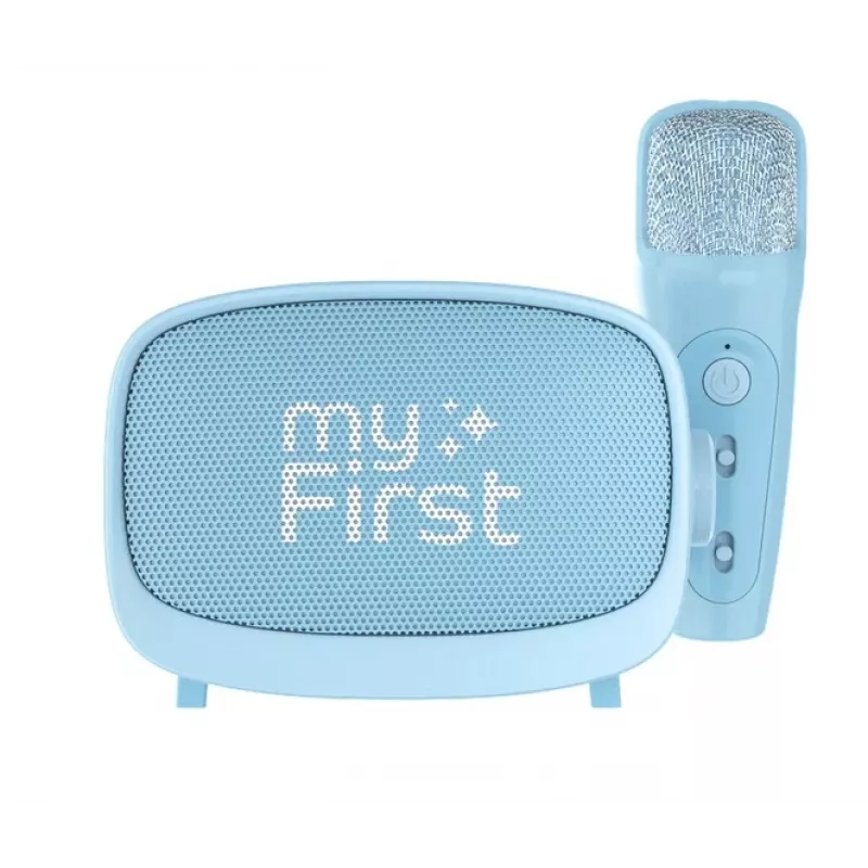 Draagbare kinderluidspreker myFirst Voice 2 van myFirst — blauw, batterijgevoede draadloze luidspreker met microfoonondersteuning