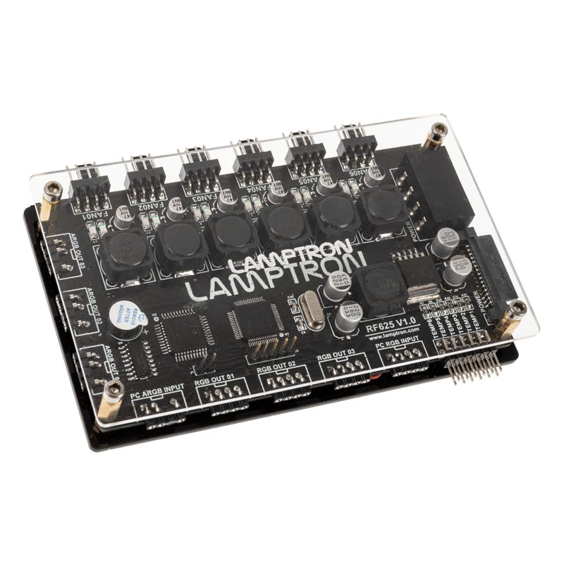 Ventilator- en ARGB-controller Lamptron LAMP-RF625B, zwart – draadloze bediening voor PC-ventilatoren en RGB-LED's