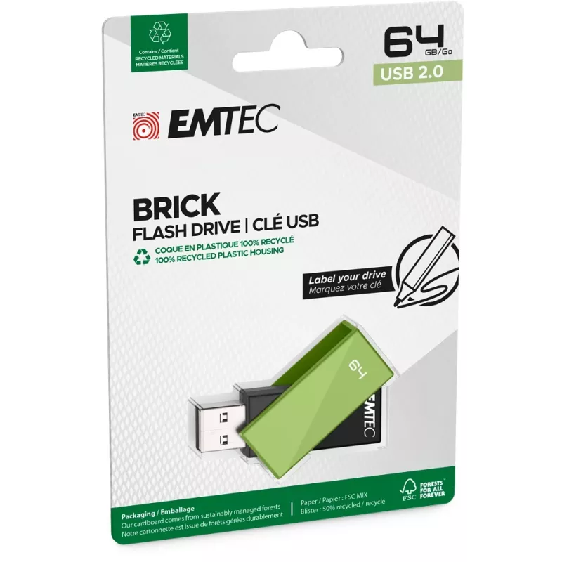 USB-stick Emtec C350 Brick 64 GB USB Type-A zwart groen