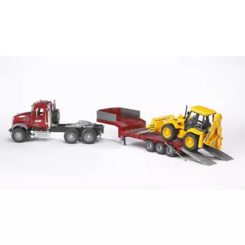 Speelgoed-vrachtwagen met oplegger met JCB 4CX accessoires, BRUDER, model BR-02813, ABS-constructie, meerkleurig