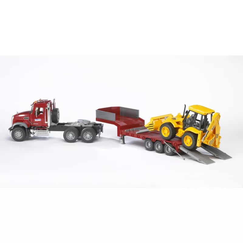 Speelgoed-vrachtwagen met oplegger met JCB 4CX accessoires, BRUDER, model BR-02813, ABS-constructie, meerkleurig