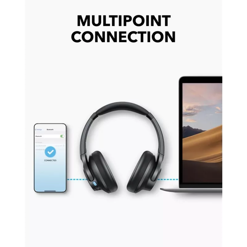 Over-ear hoofdtelefoon Anker Soundcore Q11i, Bluetooth 5.0, tot 20 uur accu, ingebouwde microfoon, donkergrijs