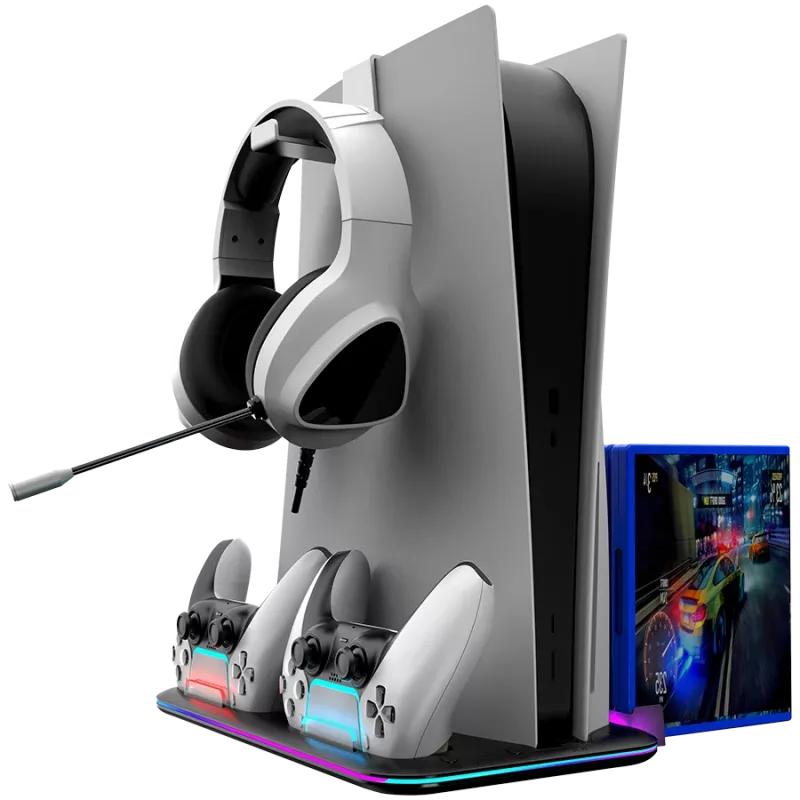 Koelstandaard CANYON CS-51 RGB voor PS5 slim zwart met dubbele controller-oplaadstation