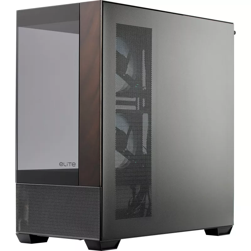 Cooler Master Elite 690 pc-behuizing, midi-tower, ATX, tempered glass - 4x ARGB-ventilator, hout, zwart