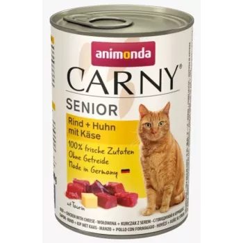 Natvoer voor katten animonda Carny rund + kip met kaas 400 g — senior, 80 % vocht, 10 % eiwit