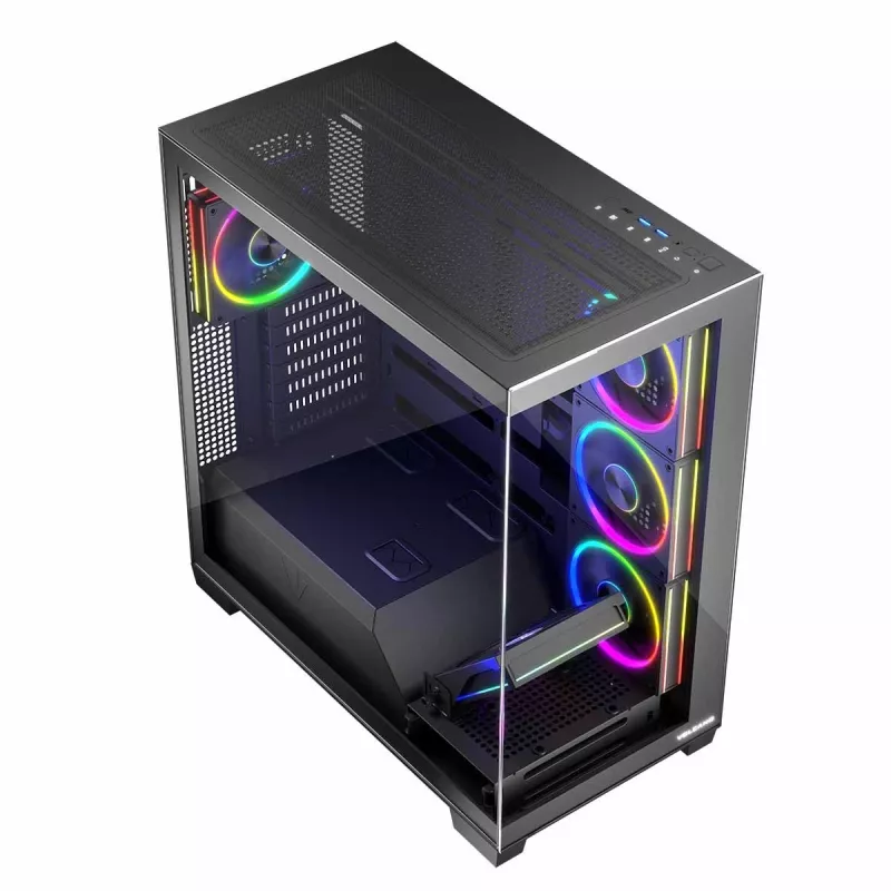 PC-behuizing MODECOM Volcano Stellar 5F ATX Midi Tower, gehard glas, 5 voorgeïnstalleerde ventilatoren, USB‑C, ondersteunt microATX/ATX, max. GPU 420 mm, CPU-koelerhoogte 175 mm
