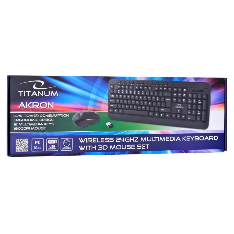 Draadloze toetsenbord- en muisset ESPERANZA Akron TK109 2,4 GHz, USB-ontvanger, zwart
