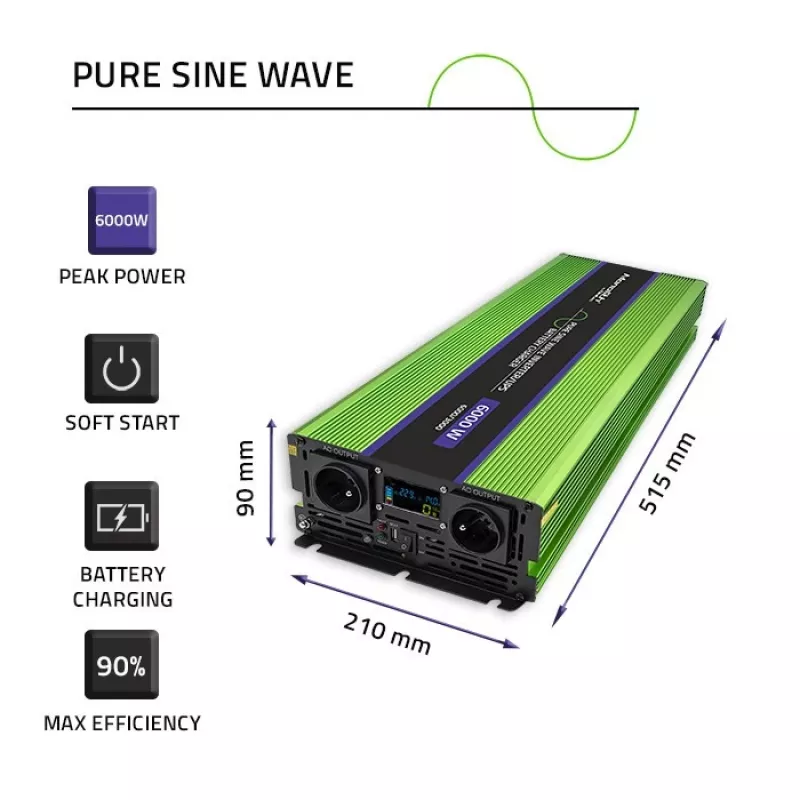 Auto-omvormer Qoltec Monolith 6000 W groen 12 V