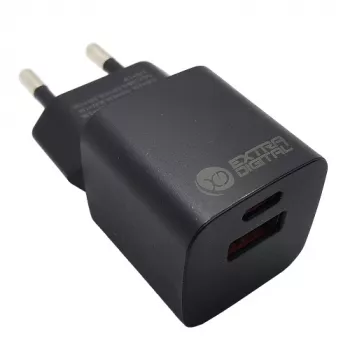 Oplader EXTRA DIGITAL GaN USB Type-C, USB Type-A: 30W, PPS