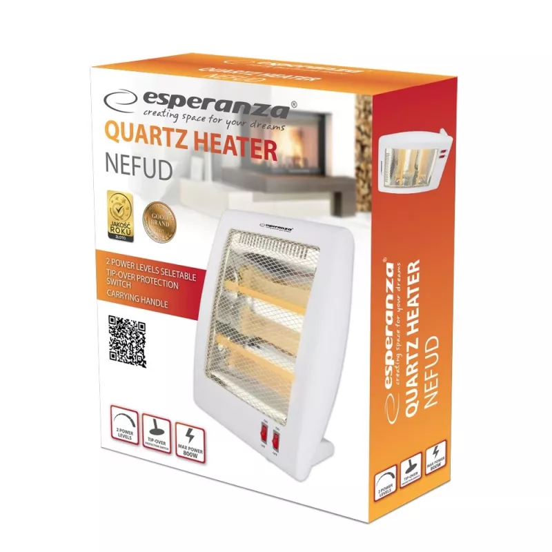 Quartz-elektrische heteluchtkachel ESPERANZA EHH010 400W/800W, wit, 1,2 m kabel, toetsen, instelbare thermostaat